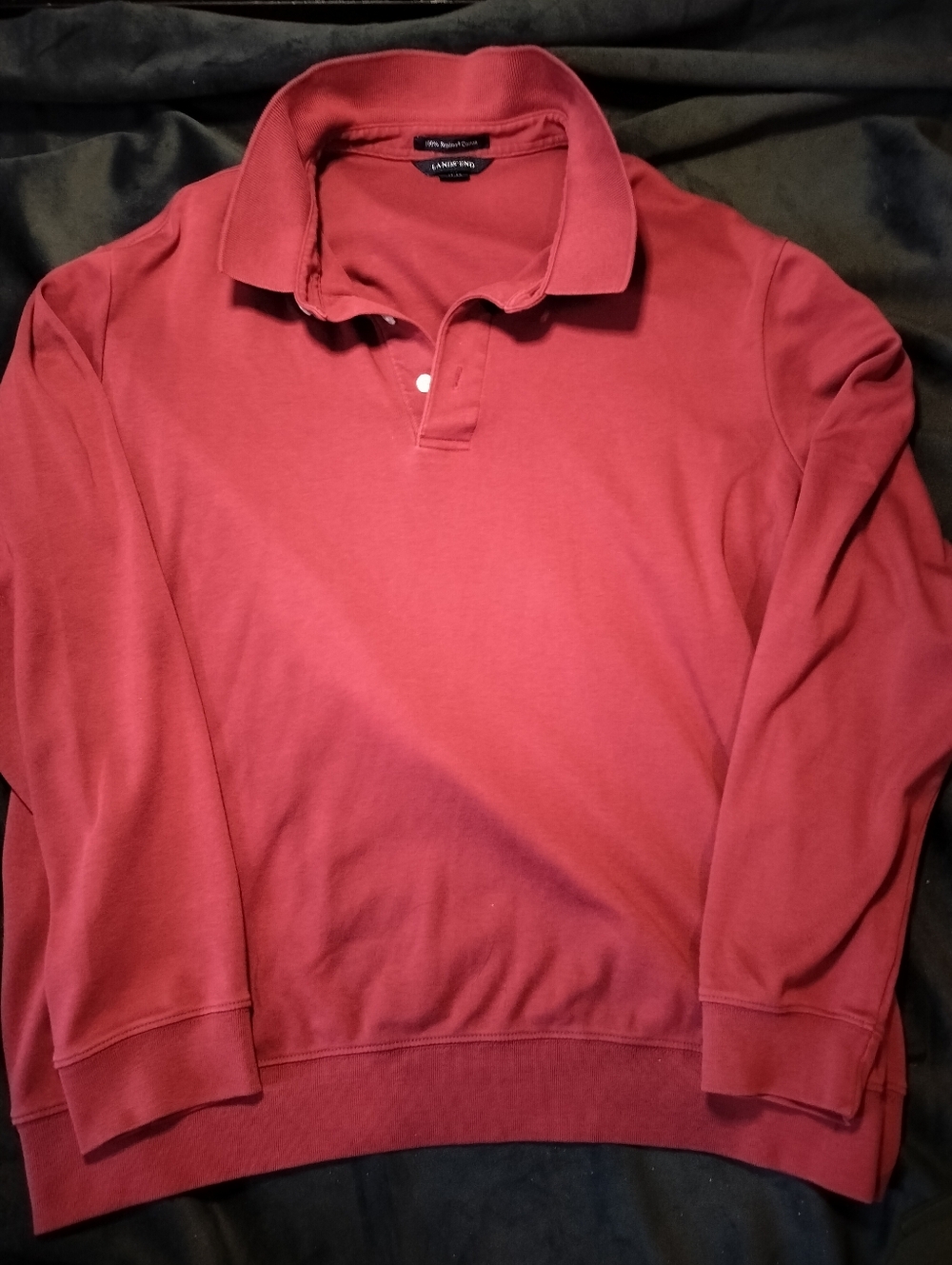 NEW Lands End Long-Sleeve Polo - 100% Supima Cotton - Red/Burgundy - XL (46-48)